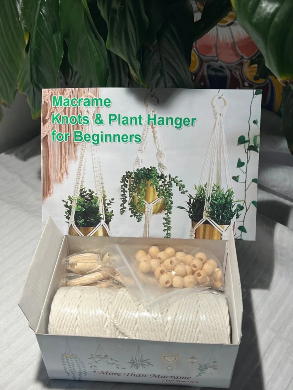 Macrame Knots & Plant Hanger Kit - Natural Cotton Rope & Wood Beads - Picture 6 of 16